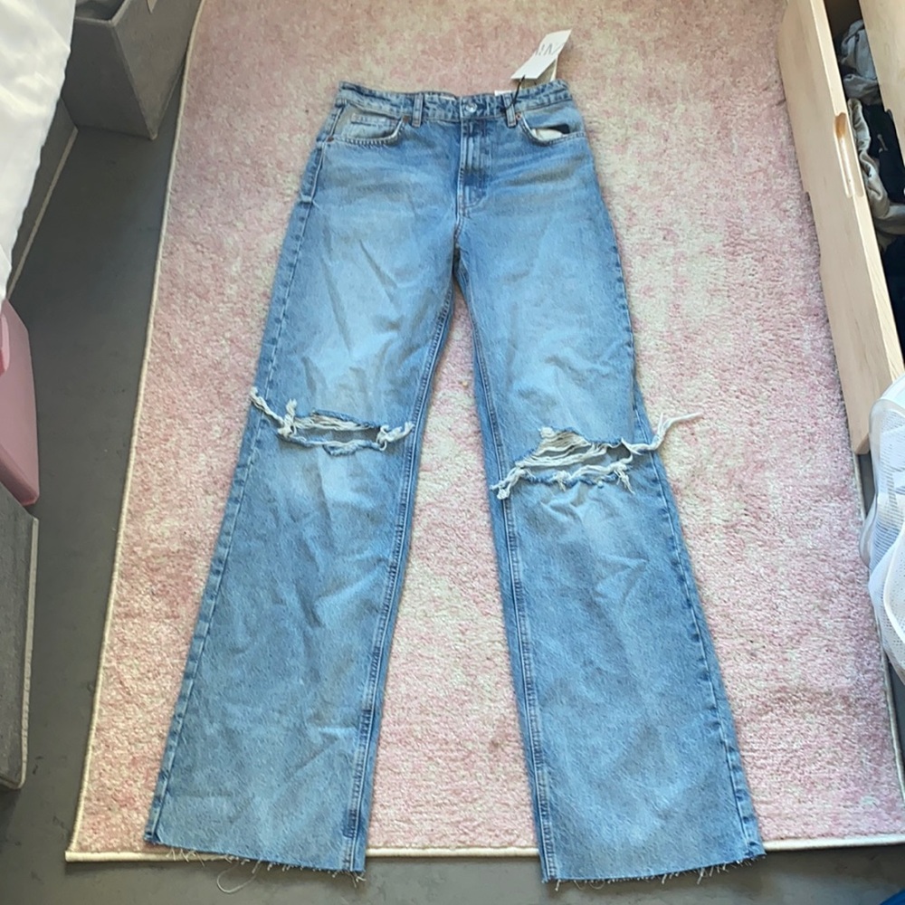 Zara Ripped Wide Leg Jeans